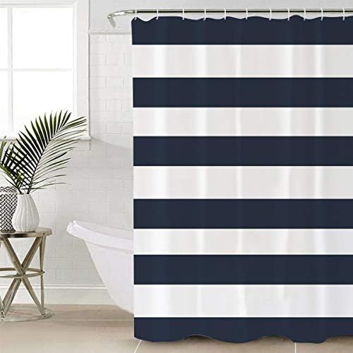 Shower Curtain Bathroom Set Navy Blue and White Stripe Waterproof Shower Curtains with Grommets Hooks Classic Texture Privacy Bath Curtain for Bathtub Decor 72x72in