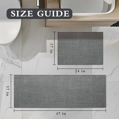 YIHOUSE Bathroom Rugs Thin Bath Mat Sets 2 Pieces Quick Dry,Grey