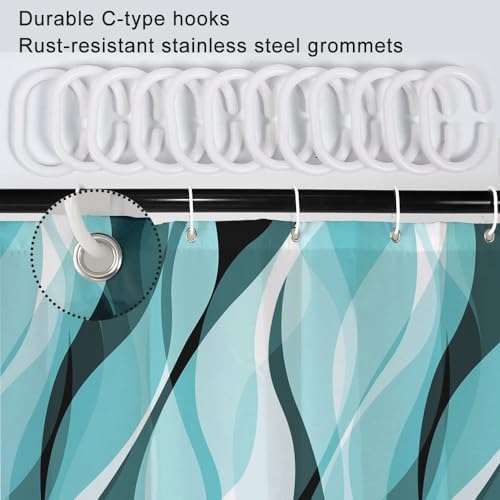 Teal Striped Shower Curtain Extra Wide 108x72 inch 18 Hooks