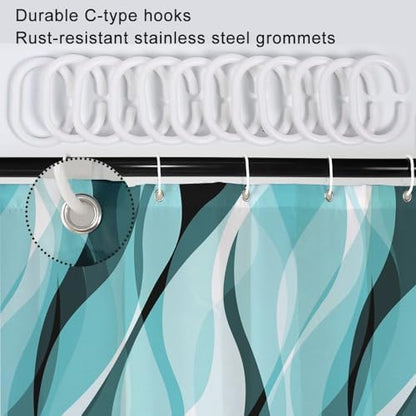 Teal Striped Shower Curtain Extra Wide 108x72 inch 18 Hooks