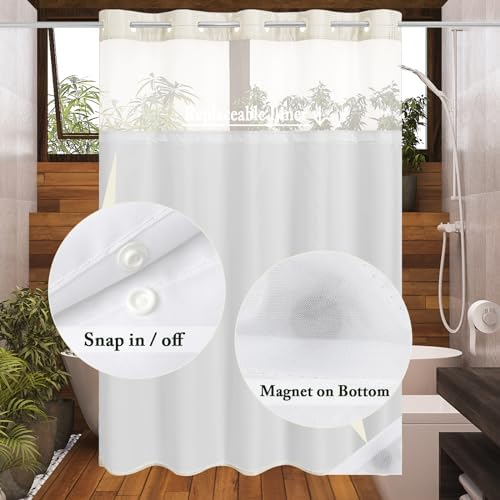 Gibelle No Hook Cloth Ivory Shower Curtain with Liner, 72x74