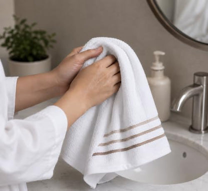 Hand Towels Set for Bathroom – Luxury 4-Piece Cotton Towels (30''x17''), Soft Absorbent & Quick Dry, 600 GSM Bath Towels for Bathroom, Hotel Spa Quality (White/Taupe, 4-Hand Towel Set)