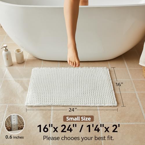 Triohero Cream White Waffle Bath Mat, Boho Bathroom Rugs Non Slip, 20x30