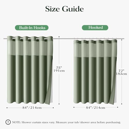Dynamene Sage Green Hook Free Waffle Shower Curtain & Snap-in Liner,84x75