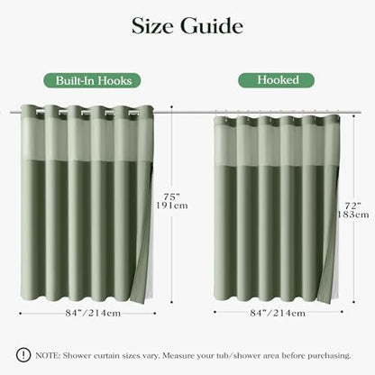 Dynamene Sage Green Hook Free Waffle Shower Curtain & Snap-in Liner,84x75