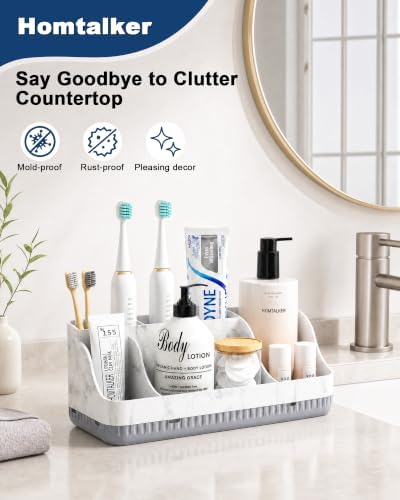Bathroom Counter Organizer and Storage, 7 Slots Detachable Toothbrush Holders for Bathrooms, Anti-Slip Electric Toothbrush and Toothpaste Holder Countertop
