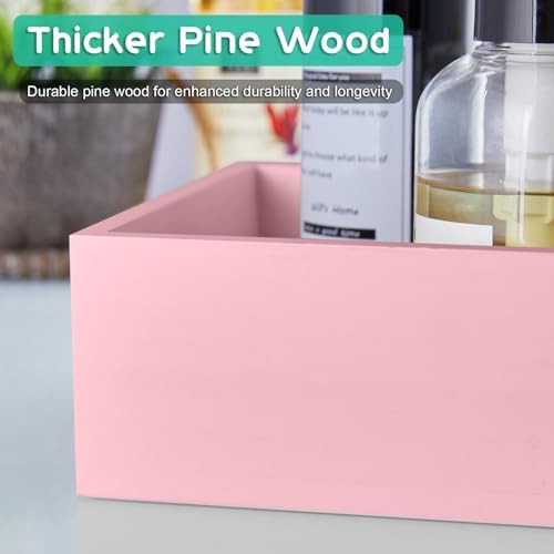 ALELION Pink Bathroom Basket for Organizing - Wooden Toilet Tank Paper Basket with Handle for Back of Toilet Tank Top Organizer - Pink Kitchen Bathroom Decor Accessories
