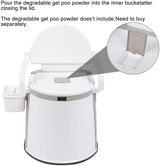 Portable Camping Toilet with 5-Gallon Removable Bucket, Off White | Anti-Slip Base, Side Handrails, Tissue Paper Holder, Water-Free Cleaning, 52.5x42.5x66cm