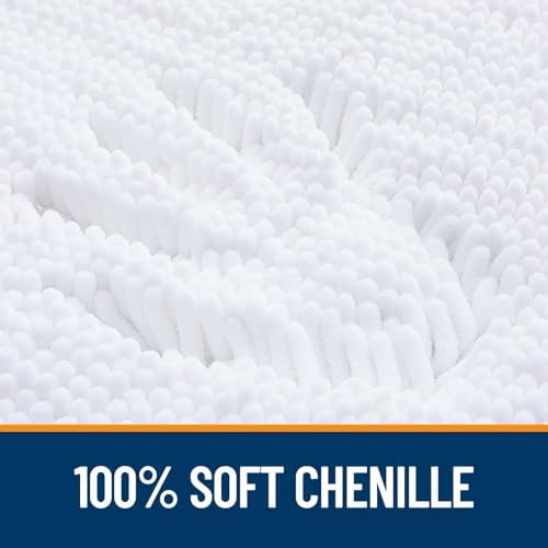 OLANLY Chenille Bathroom Rugs Mats Sets 2 Piece, 47"x20"+24"x20", White