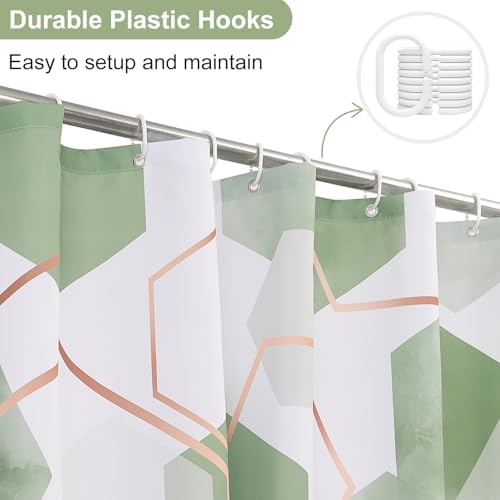 deFouliao Sage Green Modern Shower Curtain Geometric Grid Art Abstract Waterproof Bathroom Curtain for Bathtub Home Hotel Decor, Washable with Hooks, 72x84 Inch