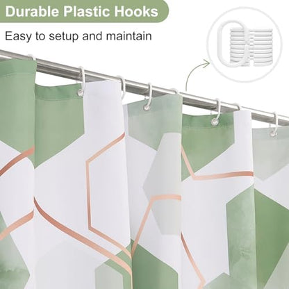 deFouliao Sage Green Modern Shower Curtain Geometric Grid Art Abstract Waterproof Bathroom Curtain for Bathtub Home Hotel Decor, Washable with Hooks, 72x78 Inch