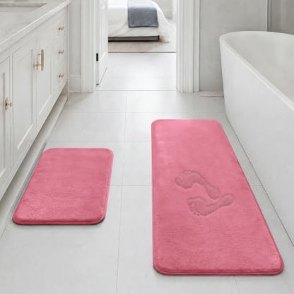 HUXMEYSON Bathroom Rugs Sets 2 Piece, Non-Slip & Quick Dry Bath Mat Set, Ultra Soft Velvet Bath Rugs for Bathroom, Toilet and Shower Floor, Pink