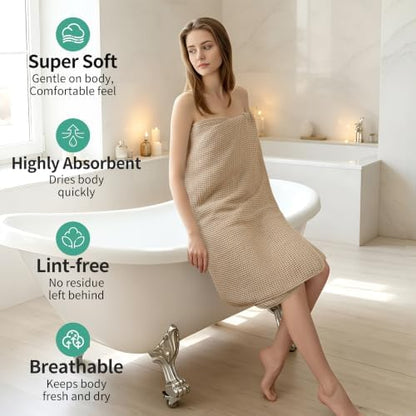 Microfiber Waffle Bath Towels, 4 Pieces, Soft, Absorbent, Fast Drying, Lint Free 430 GSM (27''x55''/68.58 cm x139.7 cm) (Beige+Silver)