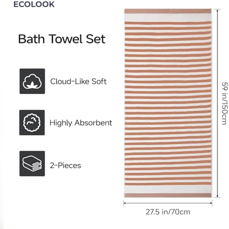 ecolook Microfiber Bath Towel Set of 2, Orange