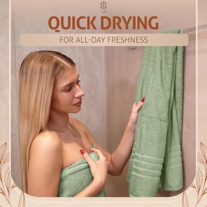 CORE 4-Piece Cotton Bath Towels for Bathroom | Value Pack, Soft, Absorbent, Quick-Dry, Lightweight, Minimalist, 27x54 in, Moss Green