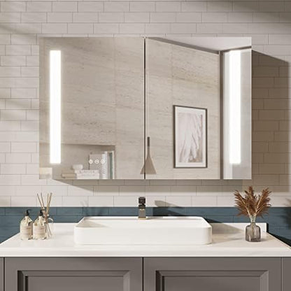 36×24 Inch Bathroom Medicine Cabinet, LED Lighted Medicine Cabinet with Mirror, Double Door Bathroom Vanity Mirror with Storage, 3 Color Light, Defogger, Dimmer, Surface Mount