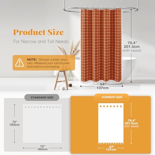 BTTN 54x78 Boho Farmhouse Linen Heavy Duty Shower Curtain Set, Burnt Orange