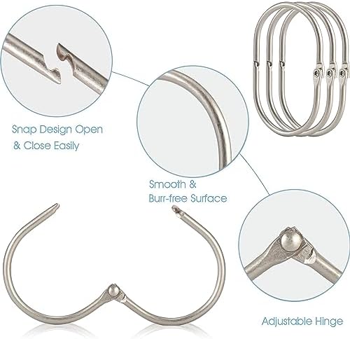 24 Pcs Shower Curtain Rings, Goowin Shower Curtain Hooks, Oval Snap Shower Rings for Curtain, Metal Shower Curtain Rings Rust Proof, Glide Smoothly Shower Hooks for Shower Curtain Rod (Matte Nickel)