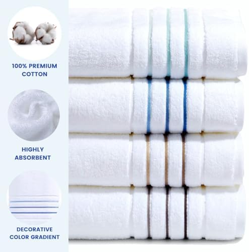 Bath Towels Set for Bathroom – Luxury 6-Piece Cotton Towels, Soft Absorbent & Quick Dry, 600 GSM Bath Towels for Bathroom, Hotel Spa Quality (White/Taupe, 6- Bath Towel Set)