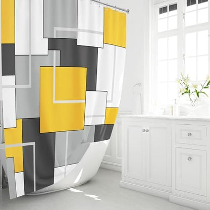BTTN 72 x 96 Long Modern Geometric Waterproof Fabric Shower Curtain, Yellow