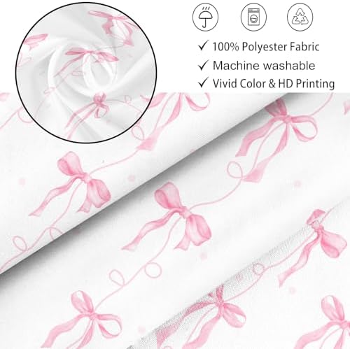 Pink Bow Shower Curtain for Bathroom Decor, Teen Girls Theme, 72x72In