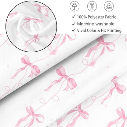 Pink Bow Shower Curtain for Bathroom Decor, Teen Girls Theme, 72x72In