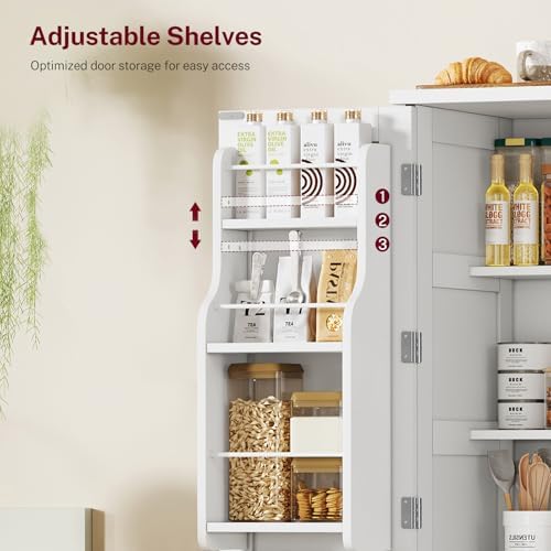 Pantry Cabinet with 4 Doors, Kitchen Storage Cabinet with Door Shelves,