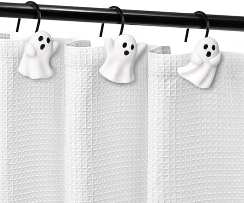 Sunlit Ghost Shower Curtain Hooks, Home Decorative Shower Curtain Rings for Bathroom, Halloween Shower Curtain Hangers Bathroom Accessories, Set of 12