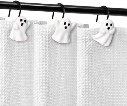 Sunlit Ghost Shower Curtain Hooks, Home Decorative Shower Curtain Rings for Bathroom, Halloween Shower Curtain Hangers Bathroom Accessories, Set of 12