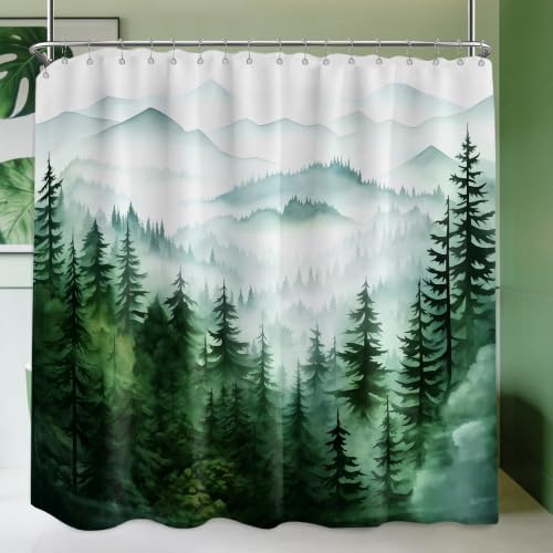 Dark Green and White Extra Wide Shower Curtain, 108X72 in for Clawfoot Tub