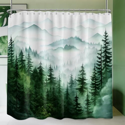 Dark Green and White Extra Wide Shower Curtain, 108X72 in for Clawfoot Tub