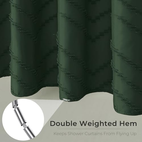 Dark Green Boho Fabric Shower Curtain 72 x 90 Inches