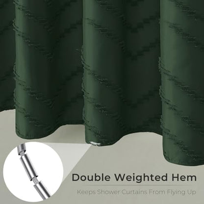Dark Green Boho Fabric Shower Curtain 60 x 72 Inches
