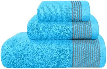 Belizzi Home Ultra Soft 3 Pack Cotton Towel Set, Contains a Bath Towel 28x55 inch, a Hand Towel 16x24 inch & a Wash Coth 12x12 inch, Ideal Everyday use, Compact & Lightweight -Turquoise Blue