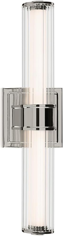 Kichler Laurene LED Bath Bar Light, Polished Nickel | Linear vanity light with clear fluted glass for bathroom mirrors (18.5" x 5" x 4.25"), 55195PNLED