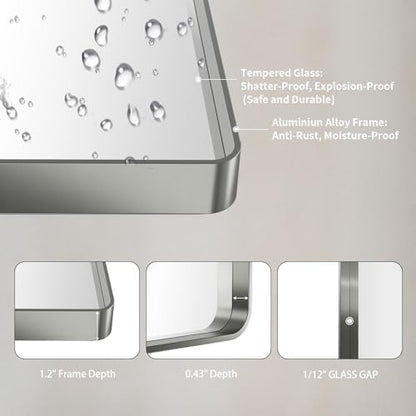 LOAAO 24X30 Inch Brushed Nickel Bathroom Mirror, Rounded Rectangle (Pack of 2)