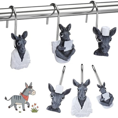 Roowest 12 Pcs Donkey Shower Curtain Hooks, Stainless Steel Farmhouse