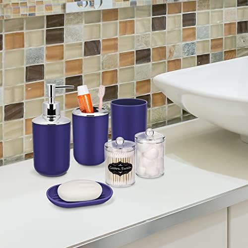IMAVO Bathroom Accessories Set,Navy Blue Bathroom Set,9 Pieces Bathroom Accessory Set,Tray,Qtip Holders,Toilet Brush,Trash Can for Bathroom Décor and Home Gifts