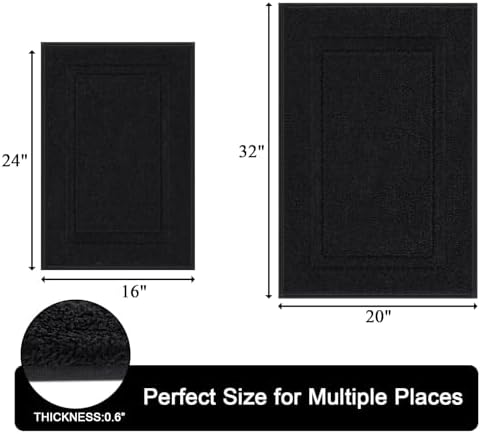 SHACOS Soft Microfiber Bathroom Rugs Set of 2 Pieces, Black
