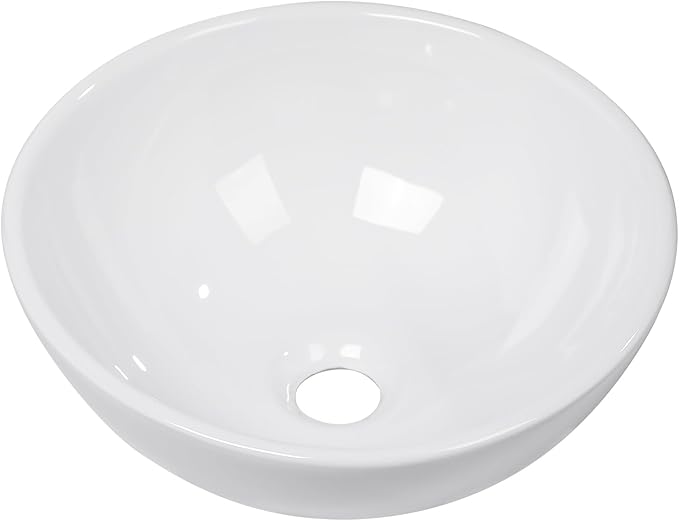 Round Bathroom Vessel Sink Bowl - 16x16 inch Modern Above Counter Sink White Porcelain Ceramic Art Basin
