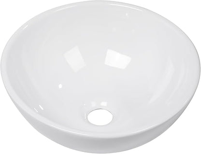 Round Bathroom Vessel Sink Bowl - 16x16 inch Modern Above Counter Sink White Porcelain Ceramic Art Basin