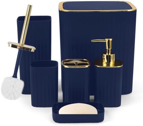 6PCS Bathroom Accessories Set, Navy Blue Bathroom Set for Boho Decor