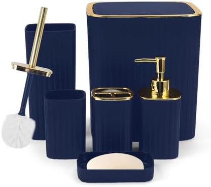 6PCS Bathroom Accessories Set, Navy Blue Bathroom Set for Boho Decor