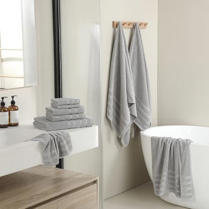 16-Piece Bath Towels Set, 100% Cotton Thick Soft Highly Absorbent Durable, Quick Dry, Bathroom Towels Set (4 Bath Towels, 4 Hand Towels, 8 Washcloths) - Perfect for Daily Use