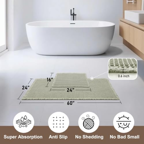 JIUZHEN Set of 2 Waffle Bathroom Rugs Non Slip Bath Mats, 16"x24"+24"x60"