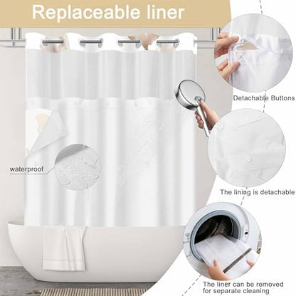 No Hook Shower Curtain and Liner Set, Yellow Boho Floral 71x74