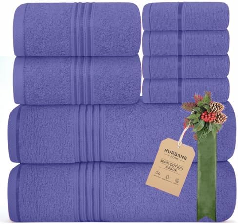 8 Piece Bath Towels for Bathroom - 100% Cotton, Soft Absorbent Bathroom Towels Set - 2 Extra Large Bath Towels, 2 Hand Towels & 4 Washcloths - Hotel Spa Thick Plush Towel, Purple