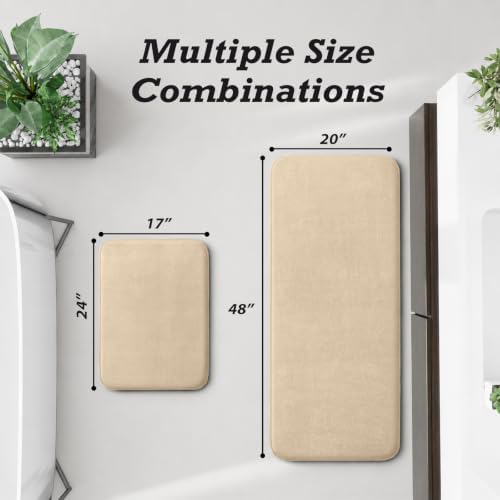 HUXMEYSON Bathroom Rugs Sets 2 Piece, Non-Slip & Quick Dry Bath Mat Set, Ultra Soft Velvet Bath Rugs for Bathroom, Toilet and Shower Floor, Light Coffee
