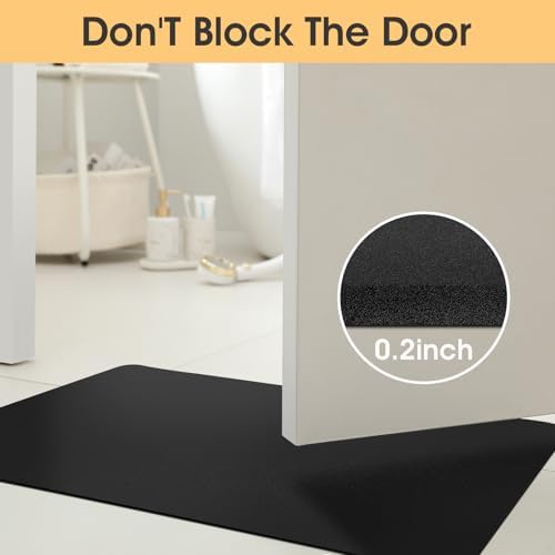 ACCUMTEK Non Slip Bath Mat, Thin Bathroom Rugs Fit Under Door, Quick Dry Bath Mats, Machine Washable Bath Rugs for Bathroom, Bathtub & Kitchen, Bathtub & Kitchen, Black/Solid/24 x17