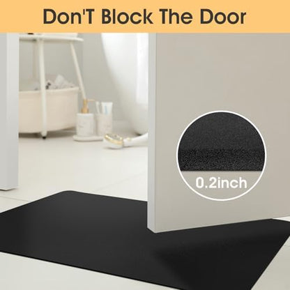 ACCUMTEK Non Slip Bath Mat, Thin Bathroom Rugs Fit Under Door, Quick Dry Bath Mats, Machine Washable Bath Rugs for Bathroom, Bathtub & Kitchen, Bathtub & Kitchen, Black/Solid/24 x17
